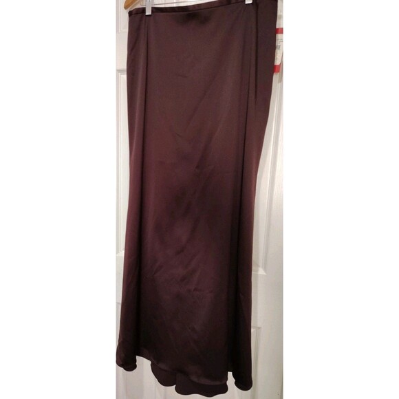 Vintage JS Collections Women's Satin Chocolate Brown Maxi Skirt Lined Size 12 - Picture 2 of 10